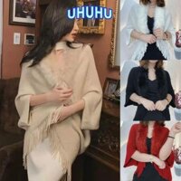 Uhhuhu Faux Fur Collar, Khăn choàng dệt kim tua rua ấm áp mùa đông, Khăn quấn sang trọng dày