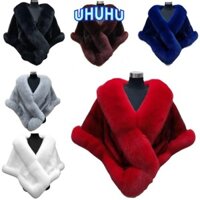 Uhhuhu Faux Fur Collar Khăn choàng, Áo khoác dày sang trọng Khăn choàng, Áo len cô dâu ấm áp mùa đông Cape