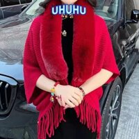 Uhhuu Faux Fur Collar, Khăn choàng dệt kim tua rua dày, Áo len Cardigan ấm áp mùa đông