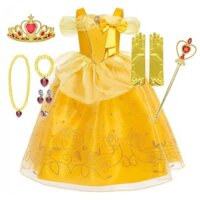 [Uhome] Váy công chúa Belle Trang phục công chúa hoạt hình Trẻ em Cosplay Váy dự tiệc sinh nhật cho bé gái mới biết đi Váy trễ vai kèm phụ kiện