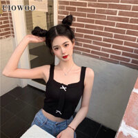 Uiowoo Tất Cả Trận Đấu Camisole Nơ Ngắn Áo Dệt Kim Nữ