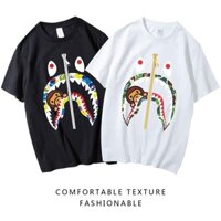 Ukiyo-e Phong Cách Mới Dạo Phố Đầu Ape Áo Thun Cá Mập Tay Ngắn Hip-Hop Rời Tròn Ne