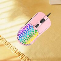Ultralight RGB Gaming Mouse Wired Hollow-Out Design High Precision White - Pink