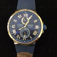 Ulysse Nardin Marine Chronometer, dây cao su xanh, vỏ vàng hồng, mặt xanh dương