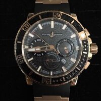 Ulysse Nardin Maxi Marine Diver Chronograph, dây cao su đen, vỏ vàng hồng, mặt đen