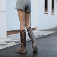 Ủng Bọc Giày Đi Mưa Cổ Cao Trong Suốt Có Dây Khóa Kéo Chống Bẩn, Chống Thấm - Nâu,XXL