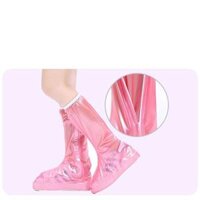 Ủng Bọc Giày Đi Mưa Cổ Cao Trong Suốt Có Dây Khóa Kéo Chống Bẩn, Chống Thấm - Hồng,XL