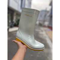 Ủng cao su lội nước Thùy Dương trắng đế vàng dẻo cao cấp thẳng đứng không xiên vẹo hàng đẹp thật 100%