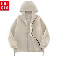 Uniqlo Áo khoác chống nước nữ chất lượng cao có mũ trùm đầu màu trơn Slim Áo khoác thể thao ngoài trời