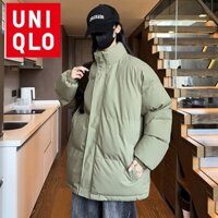 Uniqlo Áo khoác dây kéo nữ chống gió và ấm áp ngoài trời Quần áo cotton dày màu trơn