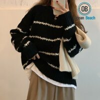 uniqlo Sweater 2024 Hàn Quốc Mới Sọc Áo Len Thu Đông Áo Chui Đầu Dài Tay Ấm Cổ Tròn Áo Len Rời