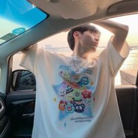 Unisex 2025 Áo Thun Hoạt Hình Vui Nhộn In Hình Áo Sơ Mi Quá Khổ Plus Kích Thước Quần Áo Thời Trang Nam Tay Ngắn Đồ Họa Tee Đen Trắng Áo