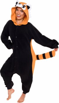 Unisex Adult Pajamas - Plush One Piece Cosplay Red Panda Animal Costume - Silver Lilly
