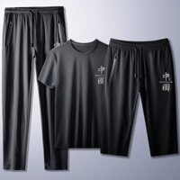 unisex  áo form rộng  Bộ quần áo thể thao lụa băng dành cho nam phần mỏng khô nhanh chóng thoáng khí