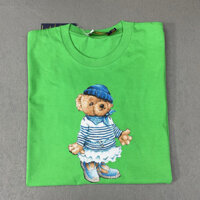 Unisex Casual Nguyên Chất Cotton Sọc Váy Gấu Nam Nữ In Hình Áo Thun Tay Ngắn Cổ Tròn