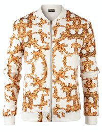 Unisex Long Sleeve Luxury Design Print Lightweight Bomber Jacket Coat