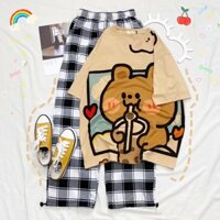 UNISEX - SET ÁO THUN TAY LỞ FORM RỘNG + QUẦN CARO ỐNG RỘNG - OVERTEE + PLAID PANTS - QUẦN CARO ULZZANG - SET ULZZANG