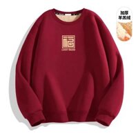 Unisex Trung Quốc Lễ Hội Mùa Xuân Áo Len Năm Mới Áo Len Đỏ Cho Nam Lông Cừu Lót Dày Ấm Áo Sơ Mi Áo Chui Đầu Nhiệt