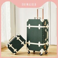 Uniwalker Mới Retro Xe Đẩy Ốp Lưng Nữ Đa Năng Bánh Xe Vali Da Handmade 20 Lên Máy Bay Vali Vali vali 28 inch