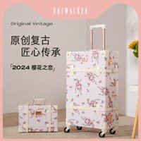 Uniwalker Retro Vali Nữ Xe Đẩy Ốp Lưng Đa Năng Bánh Xe Hoa Vali Lên Máy Bay 20 Inch Vali Da giá vali kéo nhựa