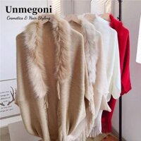 Unmegoni Faux Fur Collar, Khăn choàng đan ấm áp mùa đông dày, Áo len Cardigan dệt kim tua rua
