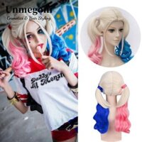Unmegoni Váy Lạ Mắt Tóc Giả, Đuôi Ngựa Harley Quinn Suicide Squad Gradient Tóc, Chất Lượng Cao Màu Hồng Xanh Tự Sát Cosplay Trang Phục Hóa Trang Tiệc Cosplay Tóc Giả Halloween Cosplay