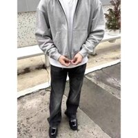 UOCH American Style cleanfit Gray Hooded Sweatshirt Unisex Casual boxy Short Loose Basic Solid Color Zipper Jacket