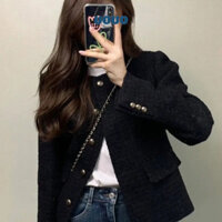 Uouo Đen Ngắn Chanel Áo Khoác Thu Đông 2024 Phong Cách Mới Nhỏ Cao Cấp Siêu Đẹp Pháp Nữ Top WJK2941VG9 10Z250307