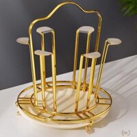 Úp cốc Inox vàng gương có khay hứng nước kèm núm bọc chống trượt - Tròn