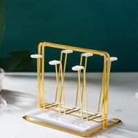 Úp cốc Inox vàng gương có khay hứng nước kèm núm bọc chống trượt - Chữ Nhật Vàng