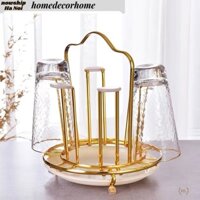 Úp cốc Inox vàng gương có khay hứng nước kèm núm bọc chống trượt