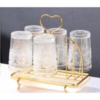 Úp cốc vàng gương có khay hứng nước kèm núm bọc chống trượt Decor Trái Tim 2022 | GIÁ ÚP LY CỐC TIM