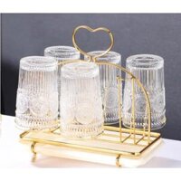 Úp cốc vàng gương có khay hứng nước kèm núm bọc chống trượt Decor Trái Tim 2022  GIÁ ÚP LY CỐC TIM