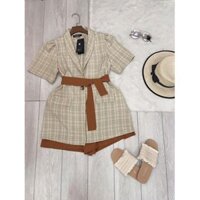 (Up New) SÉT NỮ ÁO VEST KẺ + QUẦN GIẢ VÁY - 0816