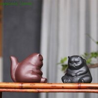 Upscale LIMIT Mèo Đất Sét Tím, Thú Cưng Trà Mèo Tinh Tế Dễ Thương, Trầy Xước Handmade Nhỏ Hình Thú Tượng Nhỏ Phòng Trà