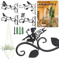 Urjumpea Giá đỡ giỏ hoa treo, Móc treo cây trong vườn bằng sắt đen, Trang trí tường Ban công Sân thượng Veranda Trang trí nhà cửa Móc treo cây treo tường