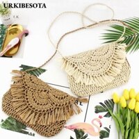 Urkibesota Tua Rua Túi Đi Biển Túi Xách Thời Trang Đan Tròn Nữ Cô Gái Ống Hút Túi Xách