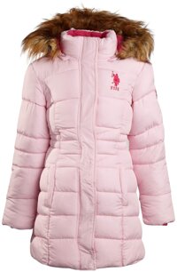 U.S. Polo Assn. Girls Mid Length Heavyweight Polar Fleece Lining Puffer Jacket