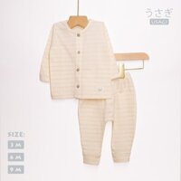 USAGI - Bộ cài thẳng dài tay sơ sinh kẻ to nâu cho bé - hàng xuất Nhật