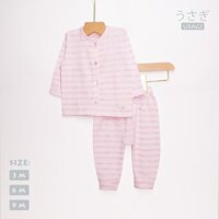 USAGI - Bộ cài thẳng dài tay sơ sinh kẻ chữ hồng cho bé - hàng xuất Nhật