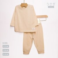 USAGI - Bộ cài vai dài tay sơ sinh nâu trơn cho bé - hàng xuất Nhật