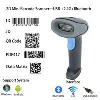 Usb + 2.4G Wireless + Bluetooth 1D 2D Mã QR Máy quét di động mã vạch có pin sạc