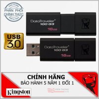 USB 3.0 16GB Kingston DataTraveler 100 G3 (Đen) – Hãng phân phối chính thức