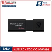 USB 64GB 3.0 Kingston DataTraveler DT100G3 tốc độ upto 100MB/s - Hãng phân phối chính thức LazadaMall