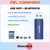 USB bluetooth 4.2 dongle comfast 1300Mbps USB2.0(WiFi + Bluetooth) 2.4GHz & 5GHz cho máy tính để bàn PC Laptop Windows10/11 MAC10.6~10.15