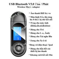 USB Bluetooth 5.0 có màn hình hiển thị thu phát âm thanh Hifi Stereo cho Tivi, PC, Laptop, loa, âm ly, xe ô tô