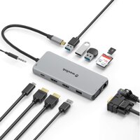 USB C HUB,WAVLINK 12-in-1Triple Display Type-C Adapter with Dual 4K HDMI and 2K VGA Port, 87W PD 3.0 Charging, Ethernet Port, MicroSD and SD Card R...