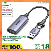 USB Capture HDMI, live streaming 1080P HDMI to USB 2.0, Type-C Ugreen 40189 cao cấp