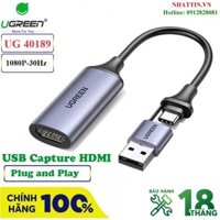 USB Capture HDMI, live streaming 1080P HDMI to USB 2.0, Type-C Ugreen 40189 cao cấp