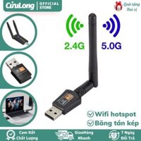 USB Thu Phát Wifi Băng Tần Kép 5G 2.4G tốc độ cao Cho PC Máy Tính Laptop hư card Wifi card mạng không dây gắn ngoài ăng ten bắt wifi